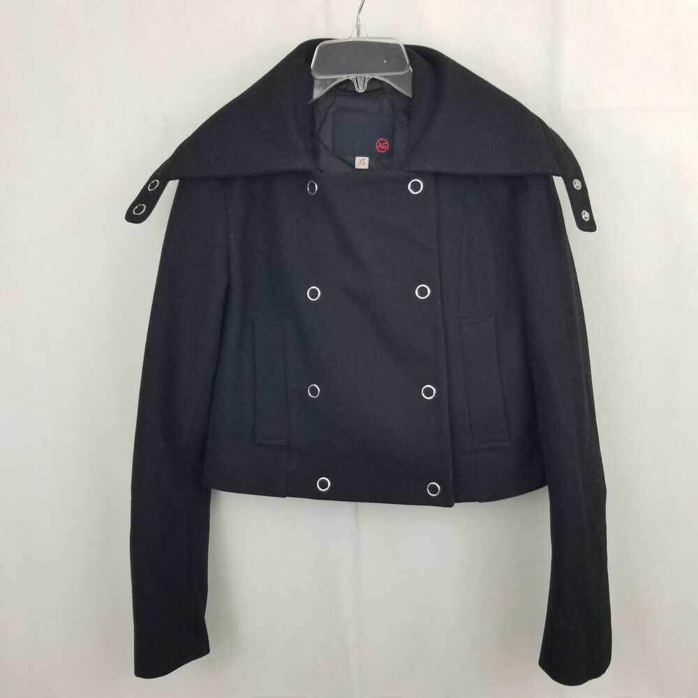 AG ADRIANO GOLDSCHMIED Womens Moto Jacket XS Biker Cropped Wool BLACK
